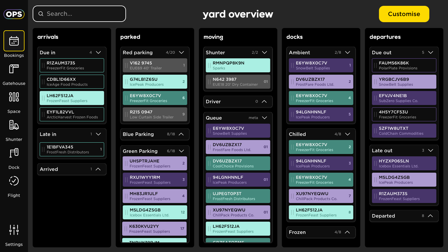 Space management Yard Operations UI